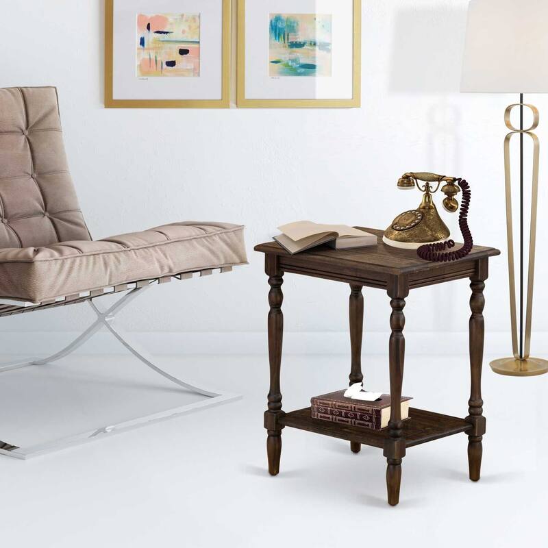 Night Stand End Table with Storage Shelf - Bedroom Side Table - 16x20 Inch - Distressed Jacobean Finish