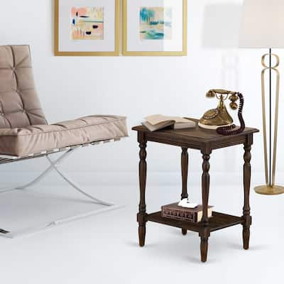 Night Stand End Table with Storage Shelf - Bedroom Side Table - 16x20 Inch - Distressed Jacobean Finish