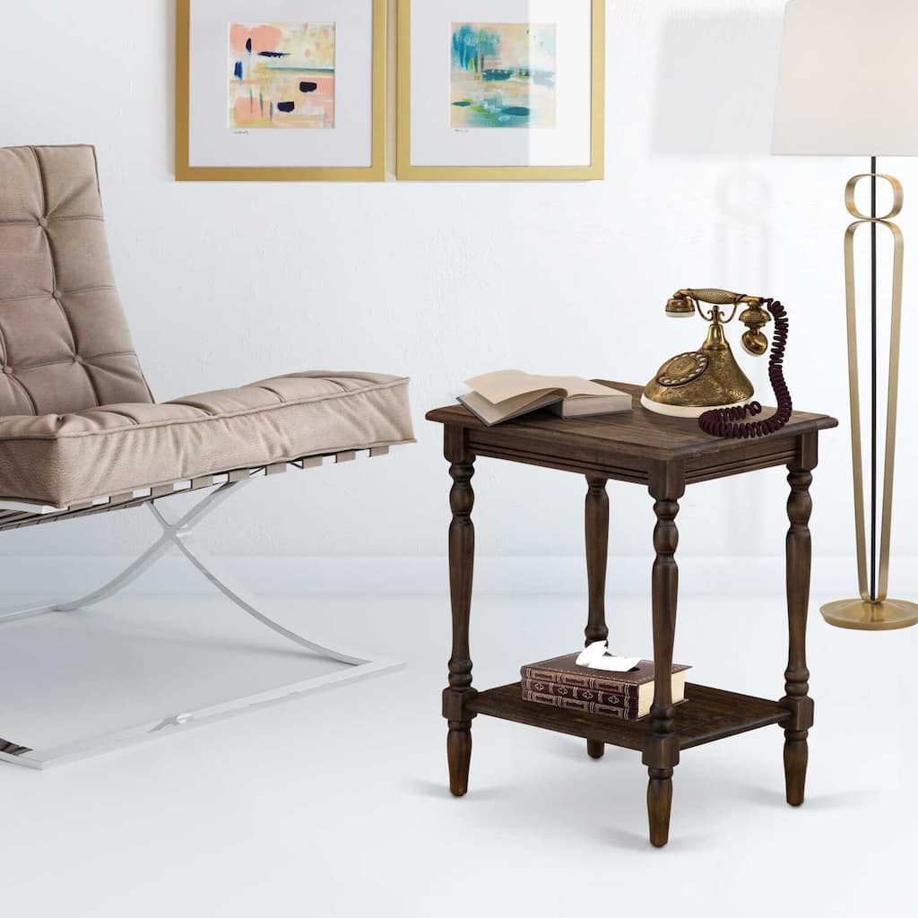Night Stand End Table with Storage Shelf - Bedroom Side Table - 16x20 Inch - Distressed Jacobean Finish