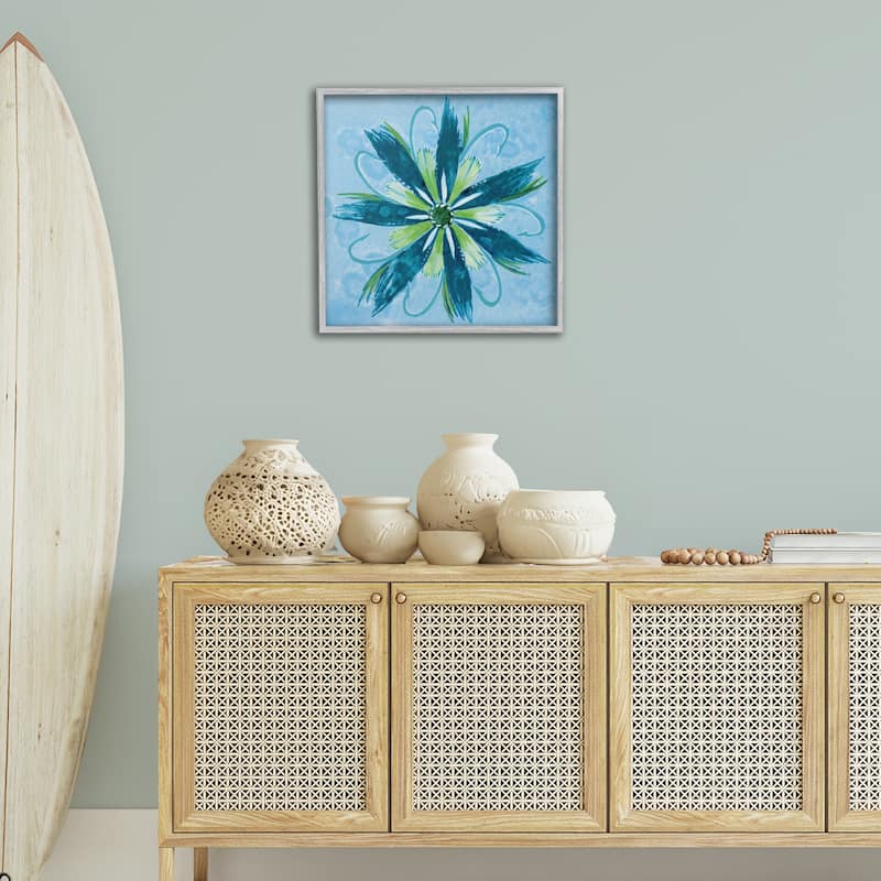 Stupell Blue & Green Abstract Flower Framed Giclee Art Design By Liz Jardine