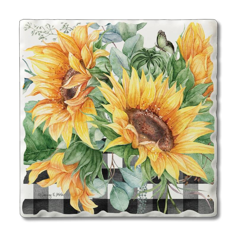 Counterart Absorbent Stone Coasters - Sunflower Fields - Set of 4 - 4x4x1.230
