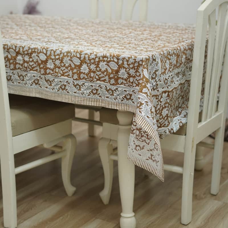 Fabdivine Handmade Block Print Cotton Table Cover Farmhouse Dining Kitchen Decor Gift
