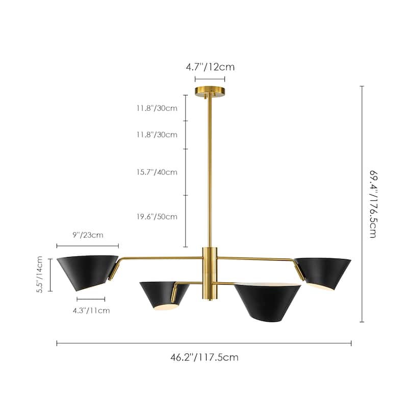 4/6-Light Mid-Century Modern Linear Sputnik Large Chandelier for Living Room 2/3-Tiered Industrial Cone Pendant Lighting