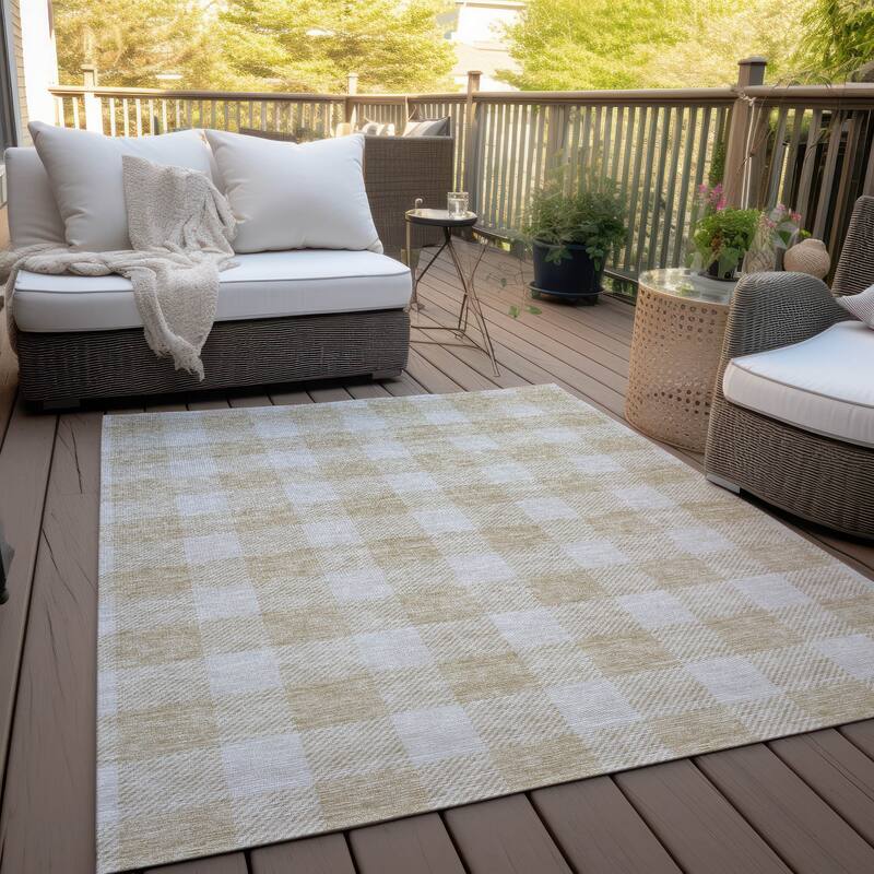 Machine Washable Indoor/ Outdoor Chantille Plaid Rug