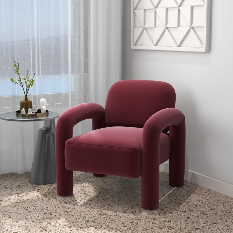 SEYNAR Mid-Century Modern Velvet Upholstered Accent Chair for Living Room - Red