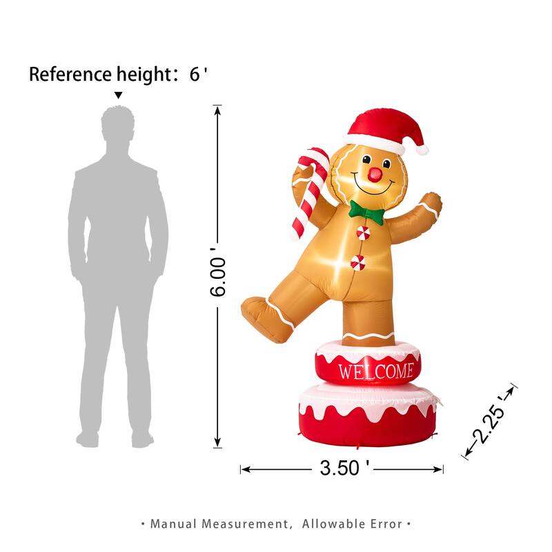 Glitzhome 6 FT Lighted Inflatable Rotating Snowman or Gingerbread Man Decor