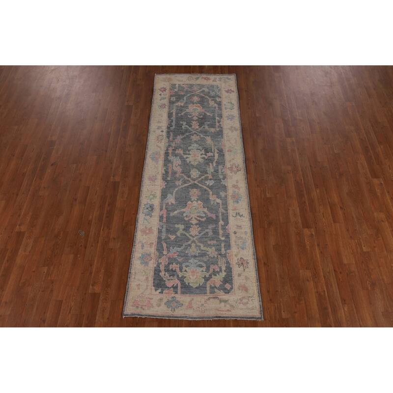 Vegetable Dye Oushak Turkish Runner Rug Handmade Wool Carpet - 2'11"x 8'10"