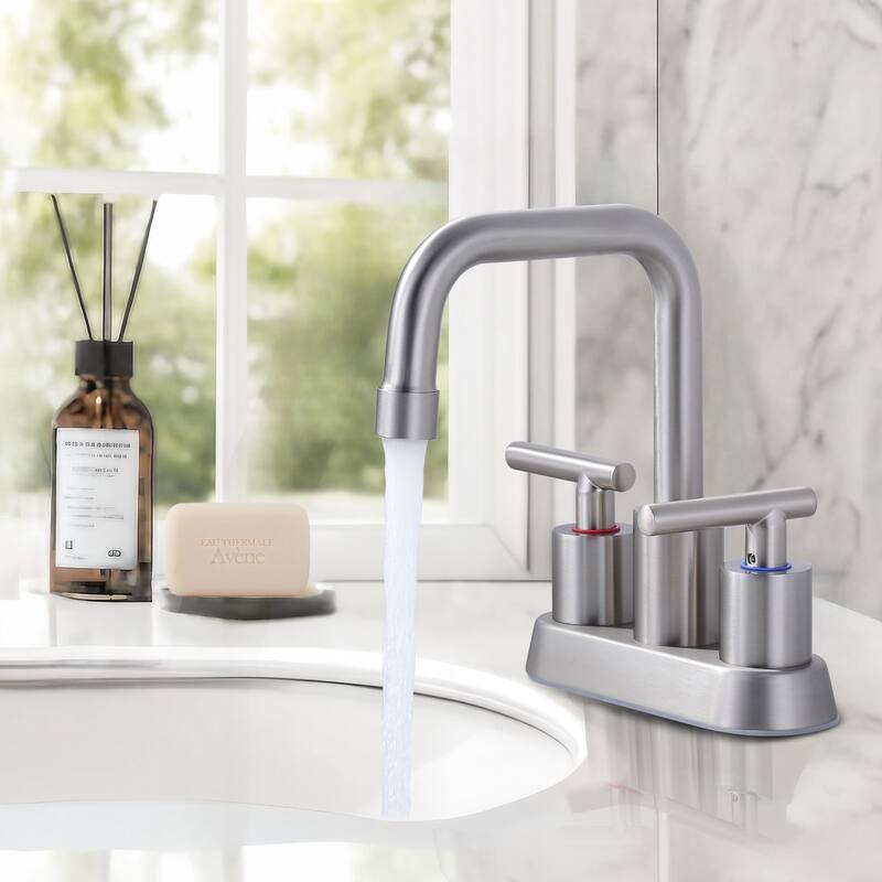 WOWOW 4 in. Centerset Double Handle Bathroom Faucet with Drain Kit