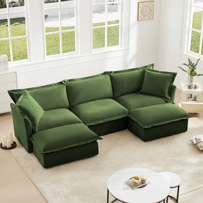 120" U-Shaped Chenille Sectional Sofa with Pillows