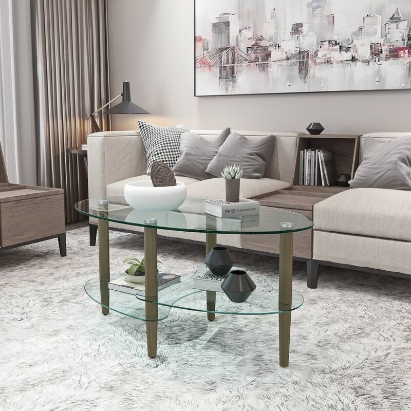 Modern 3-Tier Oval Glass Coffee Table