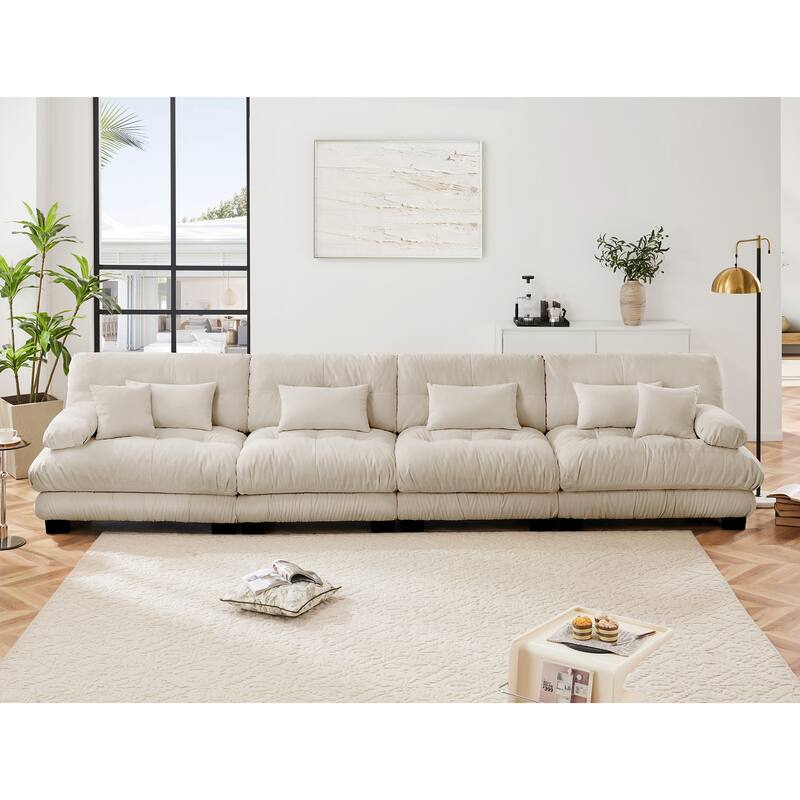 Rossetta 4-Seater Stylish Design Chenille Modular Sectional Sofa with Round Bolster Armrests