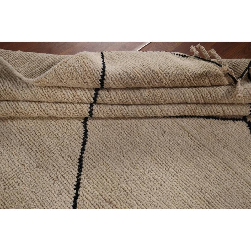 Trellis Moroccan Oriental Area Rug Hand-Knotted Beige Wool Carpet - 5'7"x 8'0"