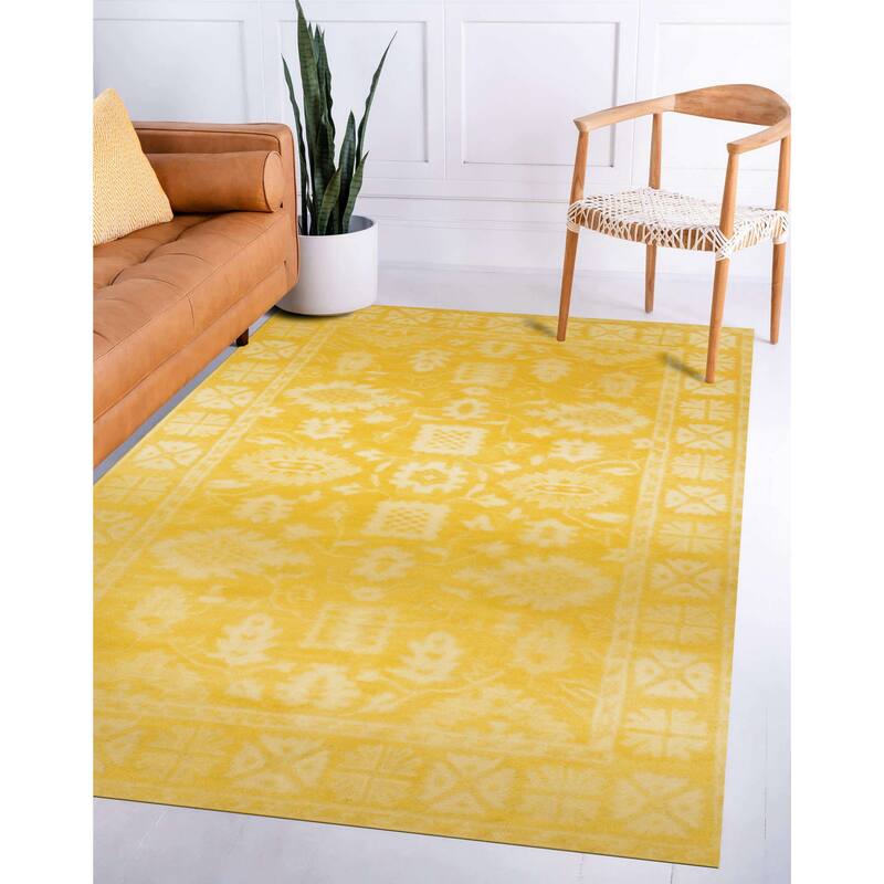 Hand-tufted Wool Yellow Traditional Oriental Overdyed Area Rug - 8' x 10' - Yellow