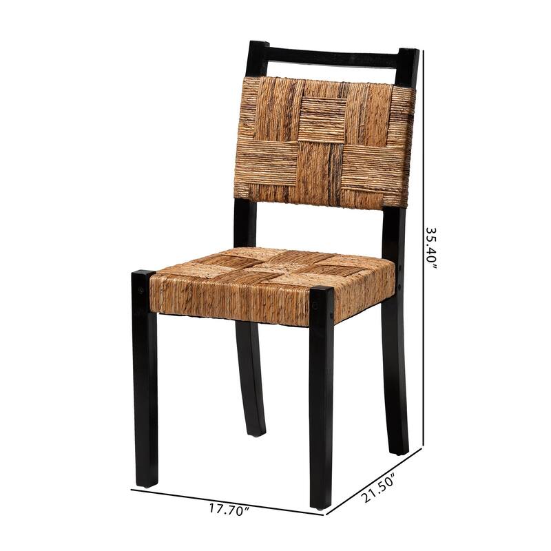Raniya Handwoven Seagrass Dining Chair Set of 2- Solid Mango Wood Frame with Woven Seat and Backrest, Black