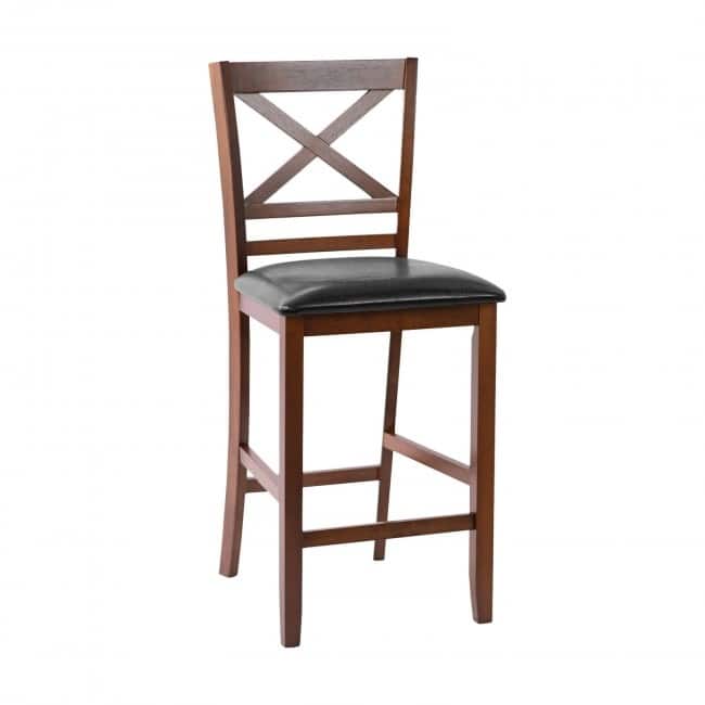 Set of 2 Bar Stools 25 Inch Counter Height Chairs with PU Leather Seat - Walnut - 18.5" x 16.5" x 39" (L x W x H)