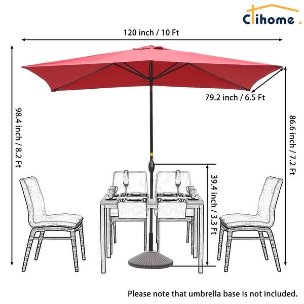 dimension image slide 4 of 6, Clihome 10' x 6'5 Aluminum Rectangular Market Umbrella