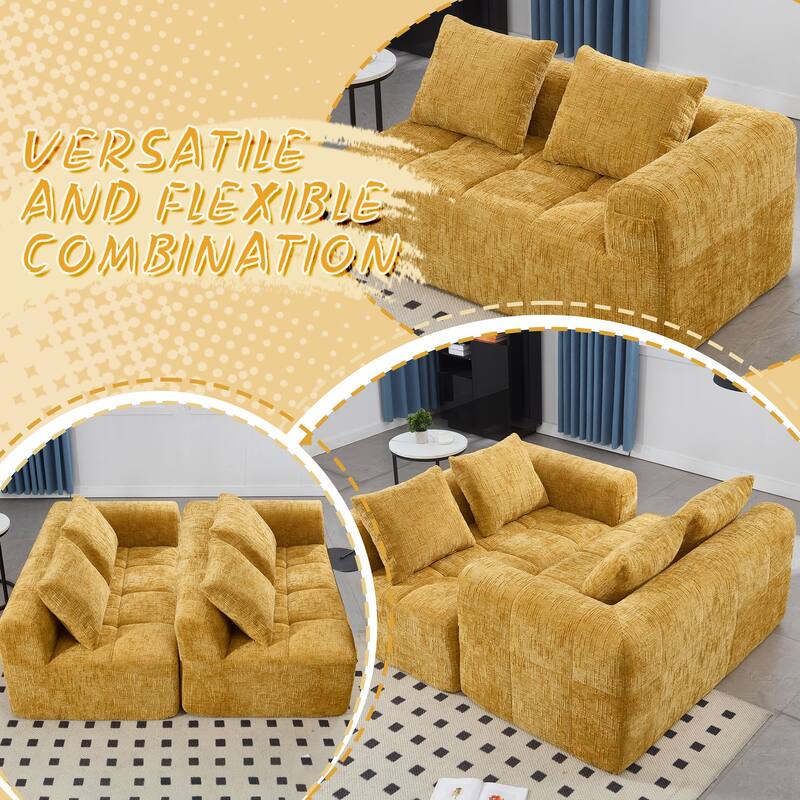 Chenille Loveseat Sofa Upholstered Deep Seat Sofa, Lounge Couch Corner Sofa Minimalist Modular Couches for Apartment