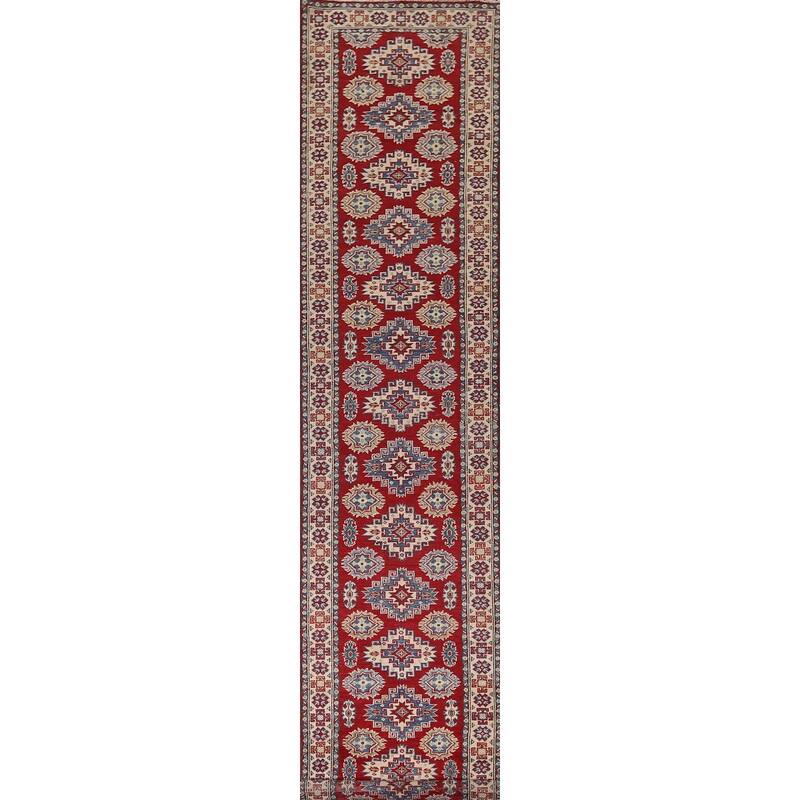 Red Traditional Kazak Oriental Runner Rug Hand-Knotted Wool Carpet - 2'7" x 16'2"