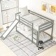 preview thumbnail 2 of 32, Minimalist Twin over Twin Wooden Floor Low Bunk Bed Kids Bed with Convertible Slide,Ladder and Guardrail