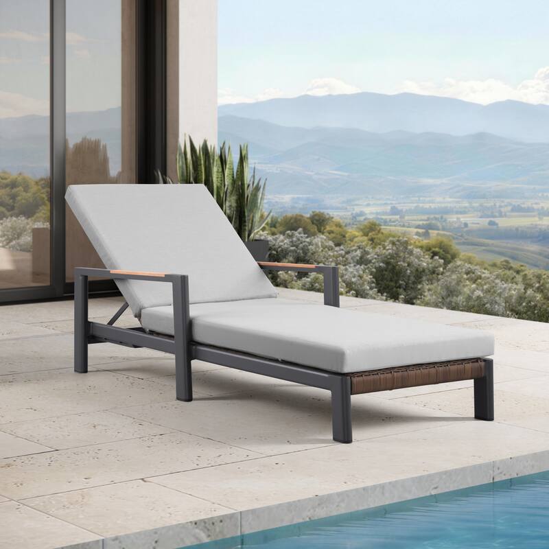Arlo Teak & Wicker Aluminum Dual-Use Outdoor Chaise Lounge (Set of 2)