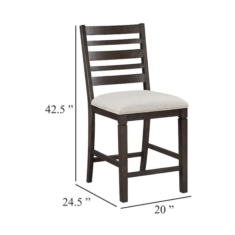 Vicy Counter Height Chair Set of 2, Beige Fabric Seat, Espresso Brown