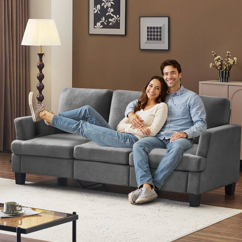 83.5" Upholstered Square Arm Suede Sofa