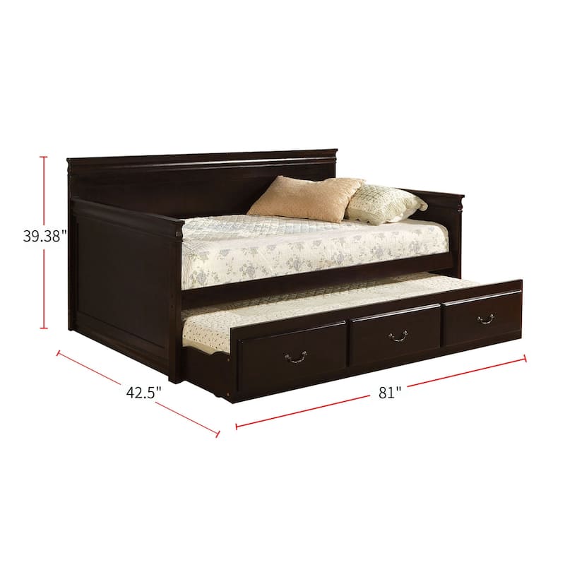 Wooden Daybed With Trundle in Espresso