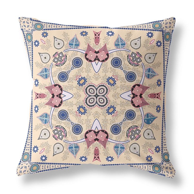 HomeRoots 20" x 20" Beige Blown Seam Paisley Indoor Outdoor Throw Pillow - 20.00' X '5.00' X '20.00