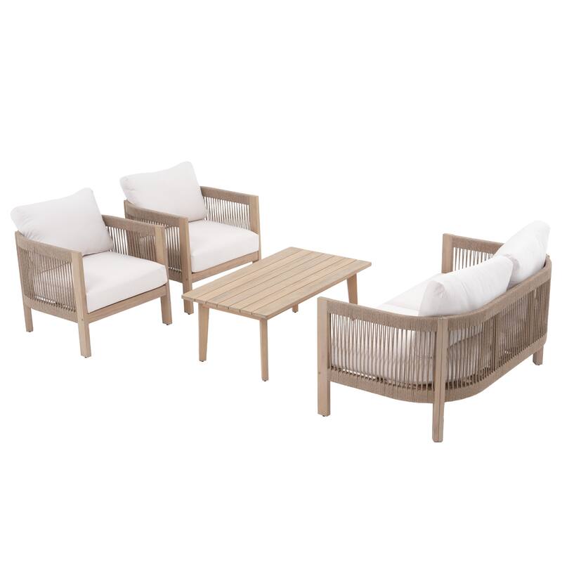 Outdoor Acacia Wood Conversation Set with Cushions