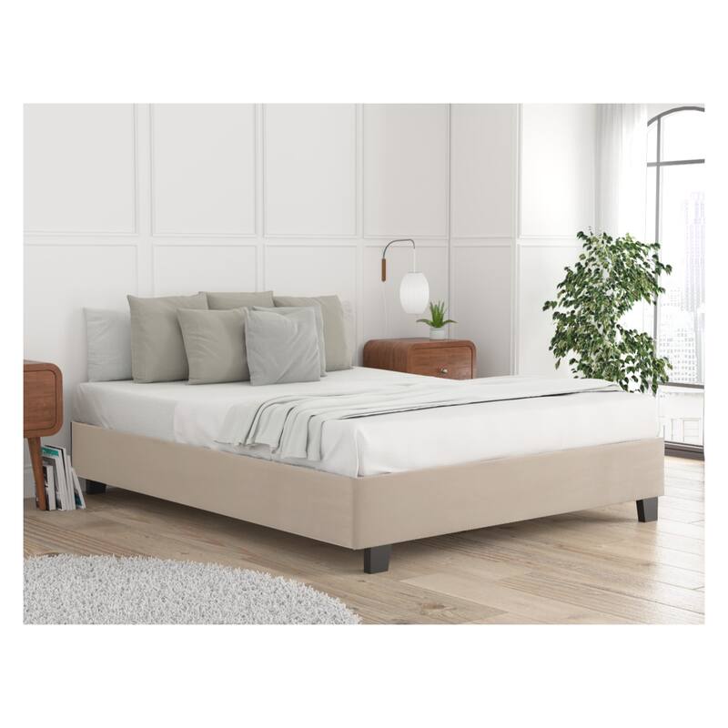 Queen Bed Frame 14 Inch Allure Upholstered Platform Bed, Ivory