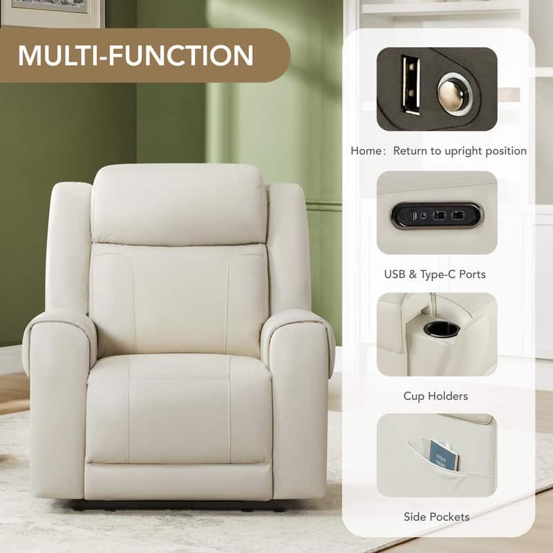 Spruce & Spring Leo Dual Motor Genuine Leather Power Recliner With Power Headrest