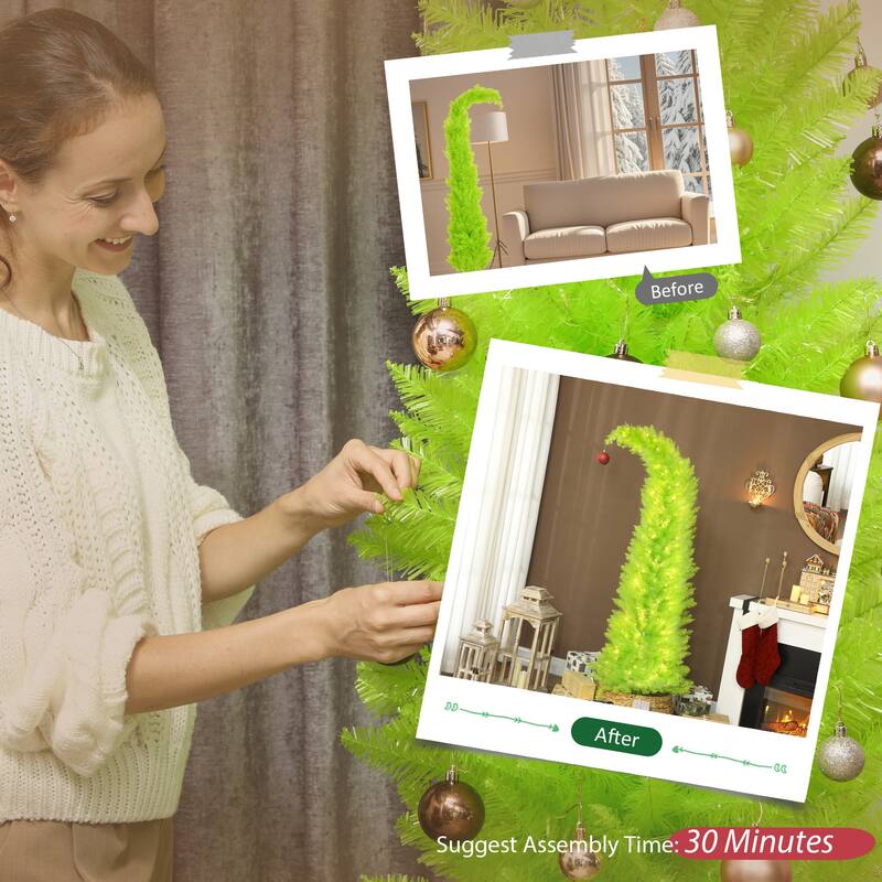 HOMCOM 6ft Whimsical Xmas Tree: Red Ball, 230 LED, 555 Tips, Metal Base, Green