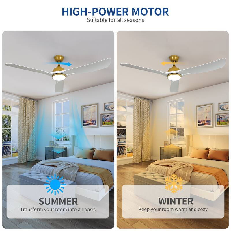 Moasis 56"ack Gold Ceiling Fan 3-Blade Modern Smart Reversible Ceiling Fan