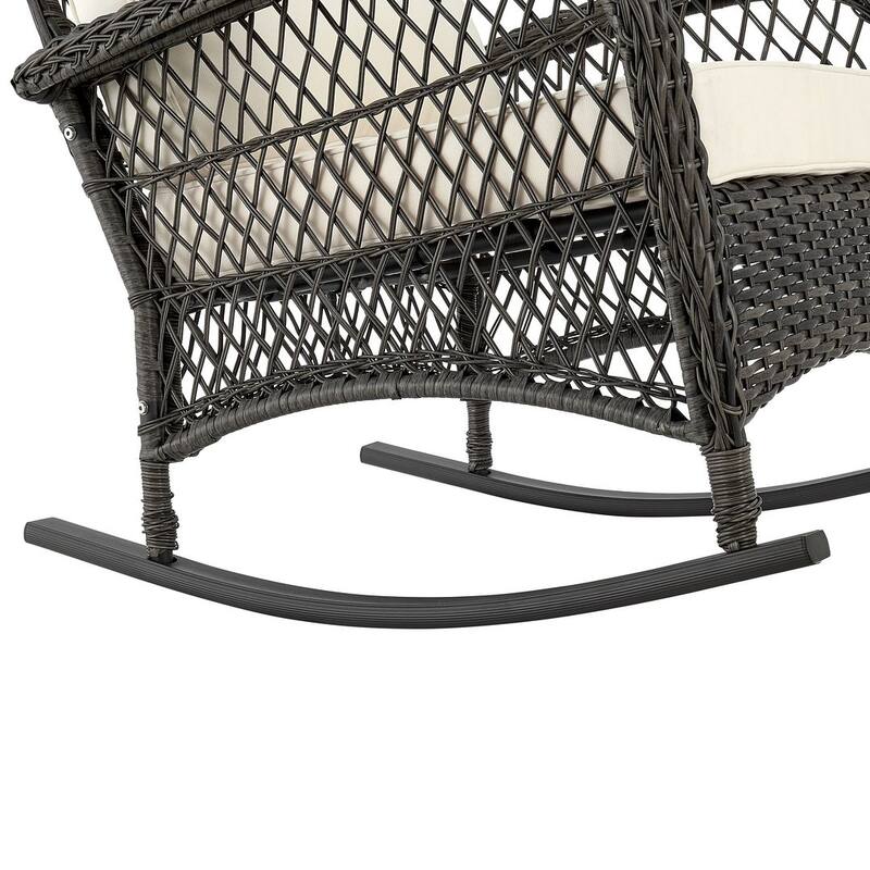 Manhattan Comfort Furttuo Steel Rattan Outdoor Rocking Chair with Cushions