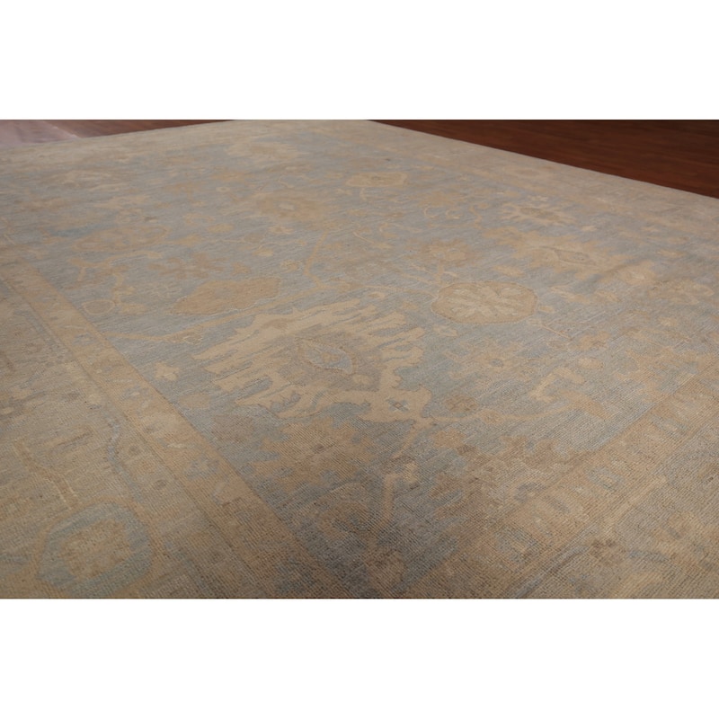 Vegetable Dye Oushak Turkish Area Rug Handmade Blue Wool Carpet - 8'11" x 11'11"
