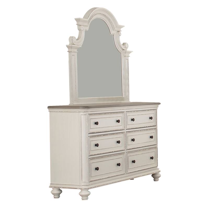 Anik 4 Pc Queen Size Bedroom Set, Button Tufted, Antique White, Traditional