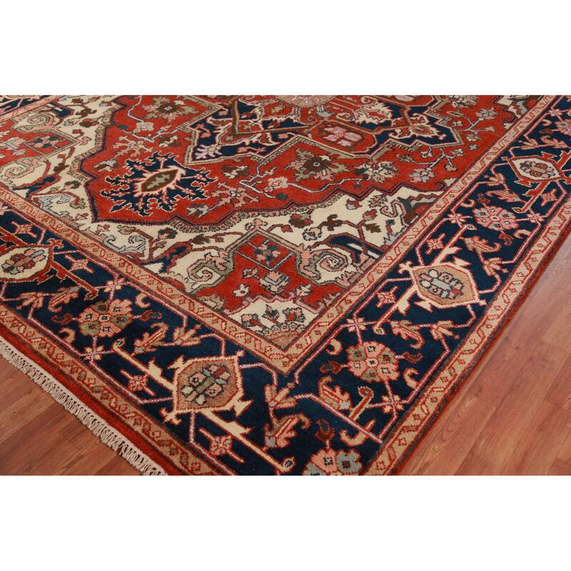 Geometric Heriz Serapi Oriental Rug Living Room Handmade Wool Carpet - 8'10" x 11'11"