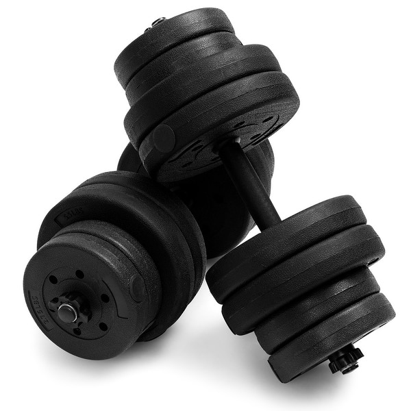 66 LB Dumbbell Weight Set Fitness 16 Plates Workout - Overstock - 30364463