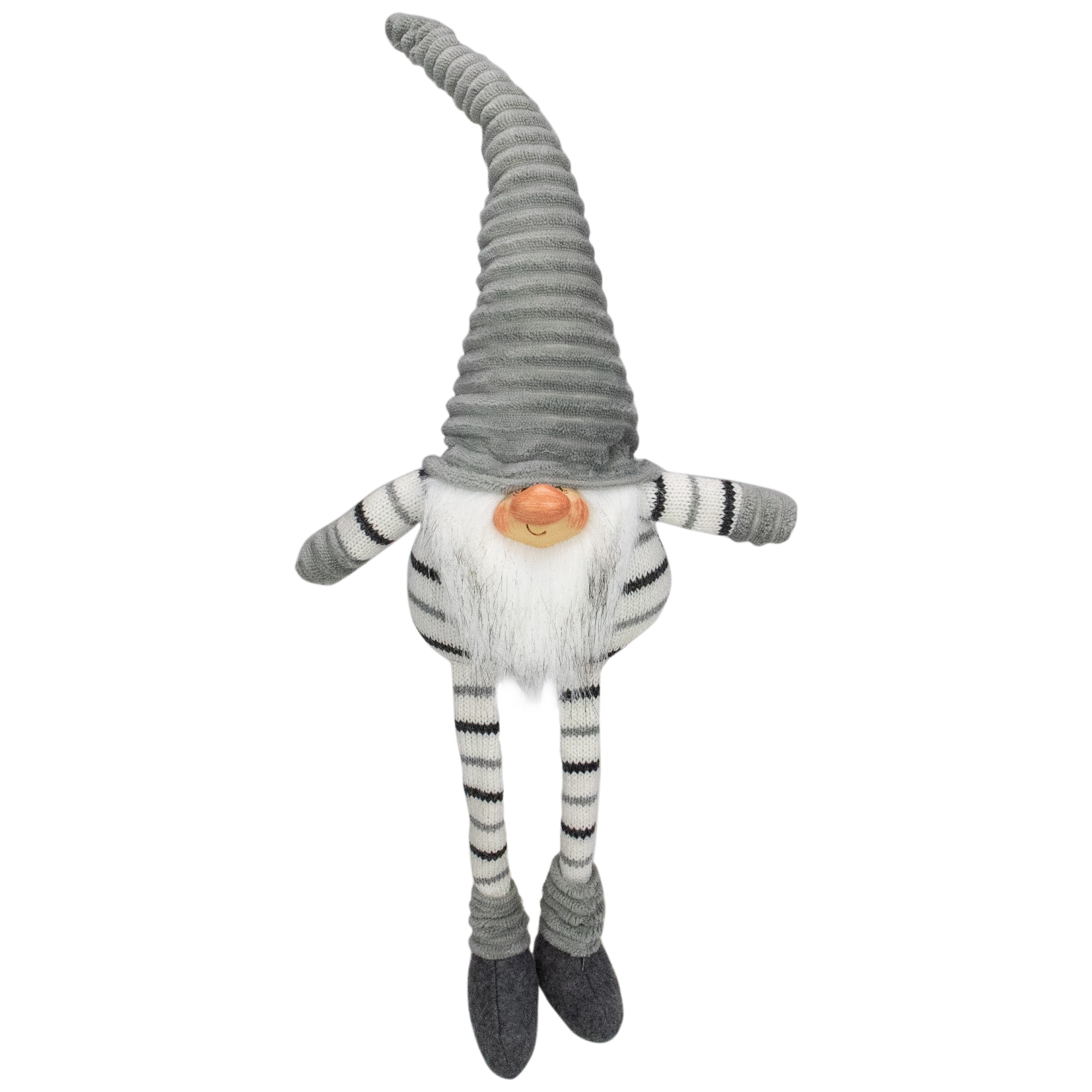 Striped Sitting Gnome Christmas Figure - 22" - Gray, White and Black