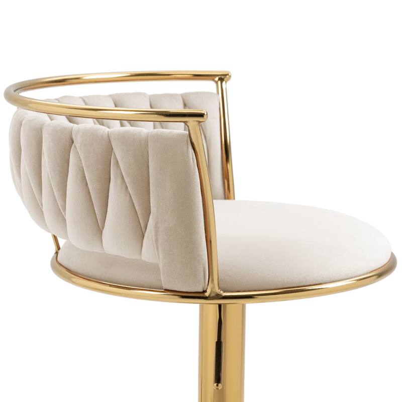 2 Set Velvet Swivel Adjustable Bar Stools with Footrest