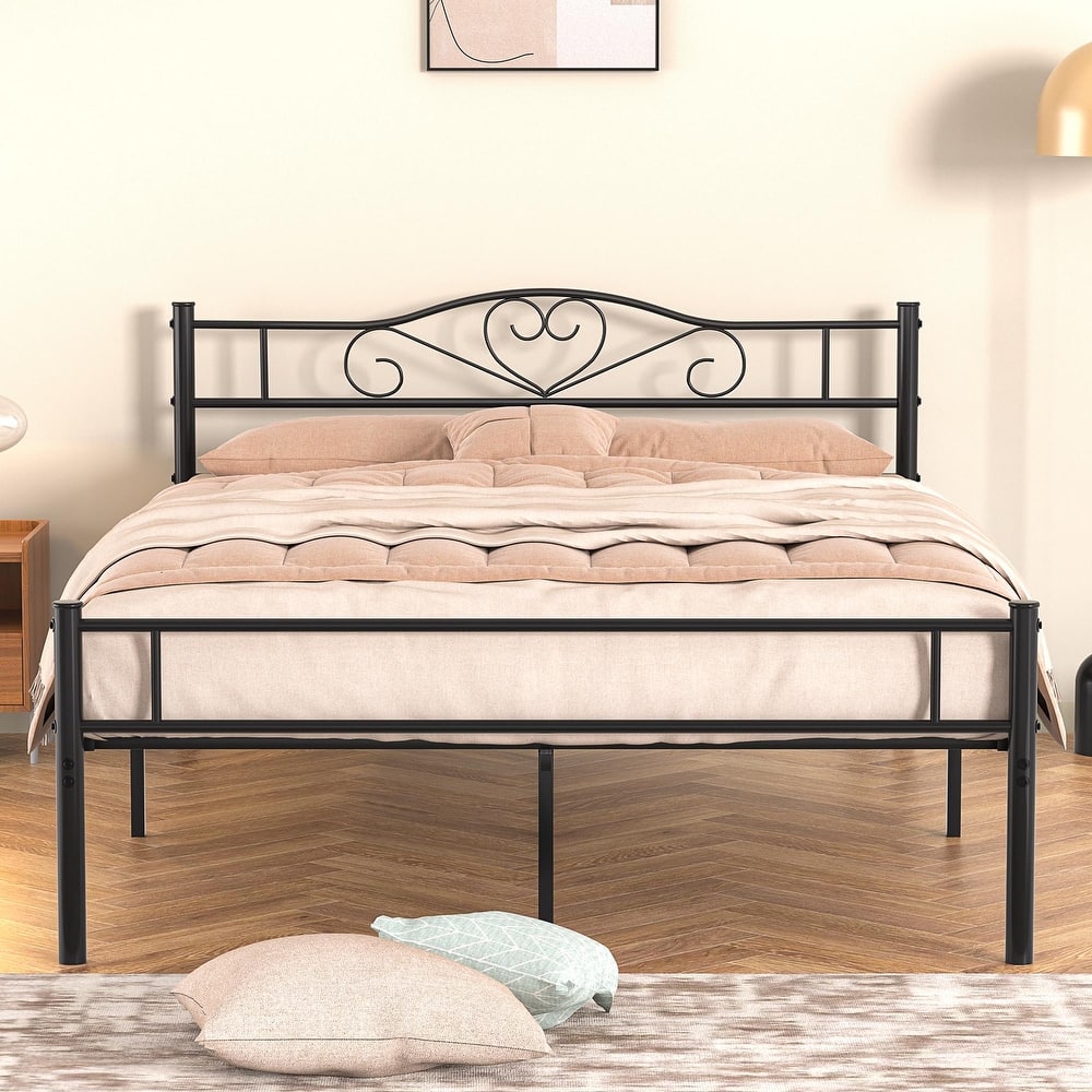VECELO Metal Platform Bed Frame with Headboard & Footboard Steel Slats Mattress Foundation No Box Spring Needed