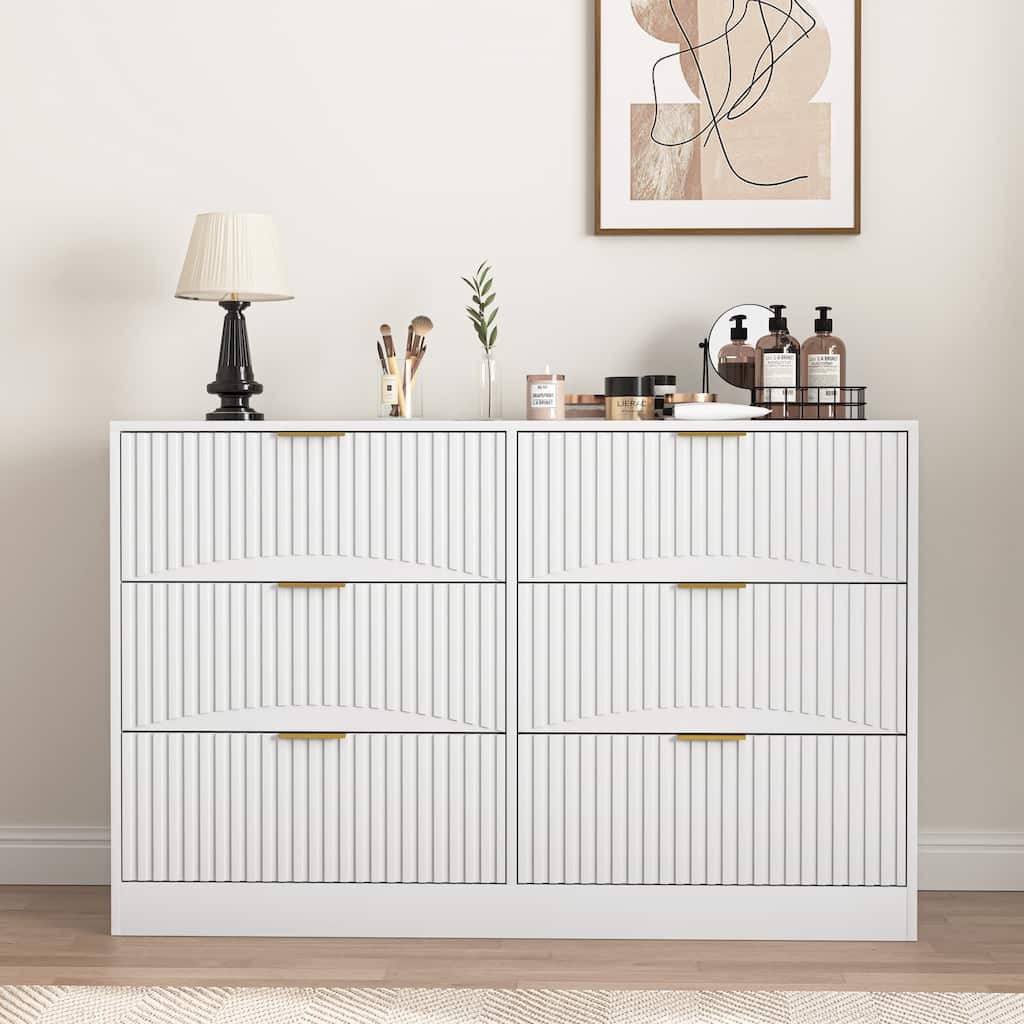Modern 6-Drawer Dresser with Wavy Patterns, Chest of Drawers for Bedroom, Living Room & Entryway