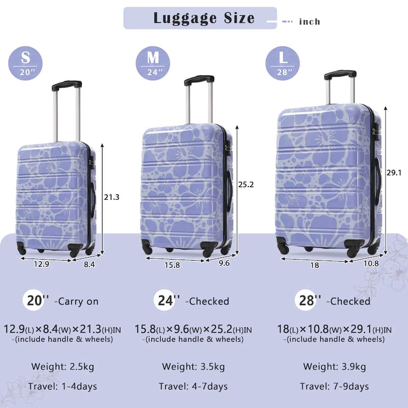Hardshell Luggage Sets 3 pcs Spinner Suitcase with TSA Lock Lightweight-20"+24"+28" Luggages