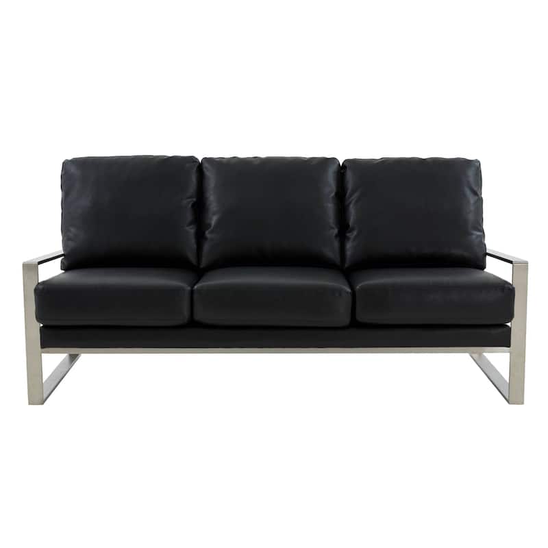Leisuremod Jefferson Modern Design Faux Leather Sofa With Silver Frame - 77.1