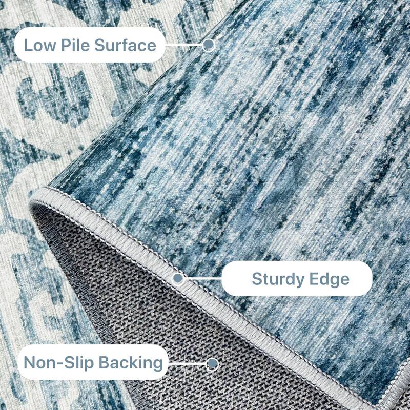 Mcow Floral Pattern Low-Pile Machine-Washable Non-Slip Area Rug - 8' x 10'