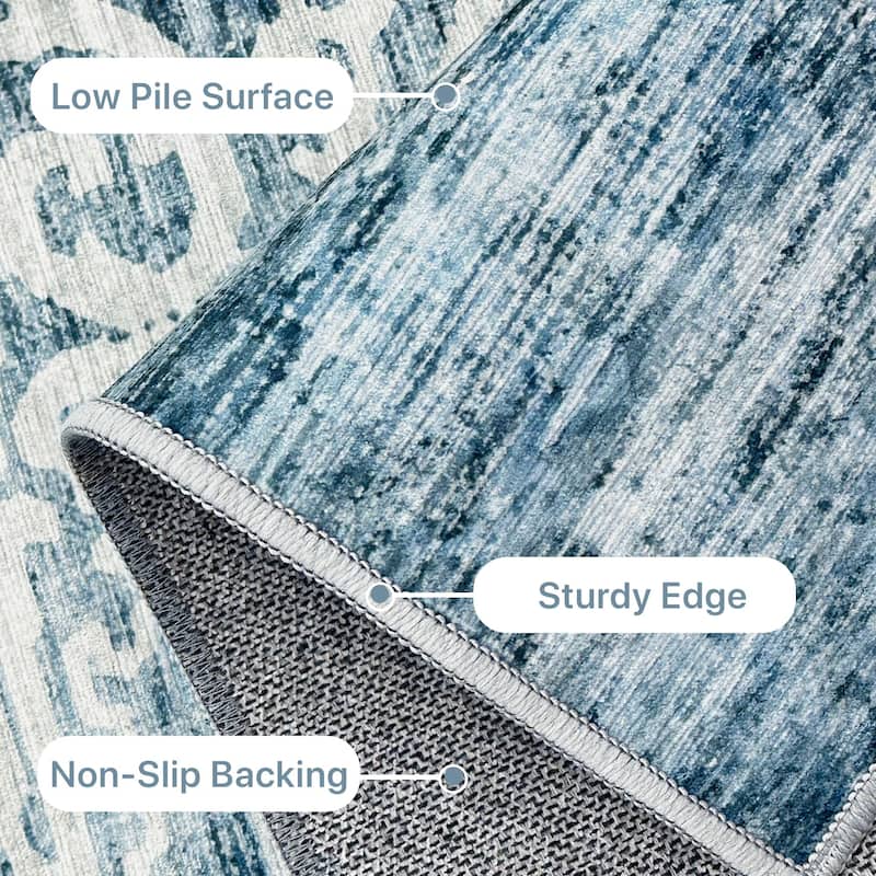 Mcow Floral Pattern Low-Pile Machine-Washable Non-Slip Area Rug - 8' x 10'