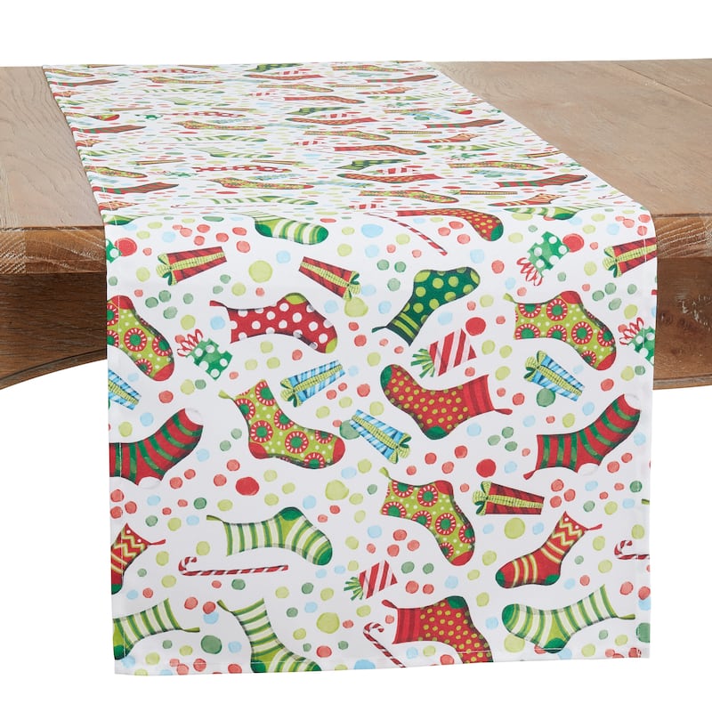 Holiday Table Runner With Christmas Stockings Design - 16"x70"