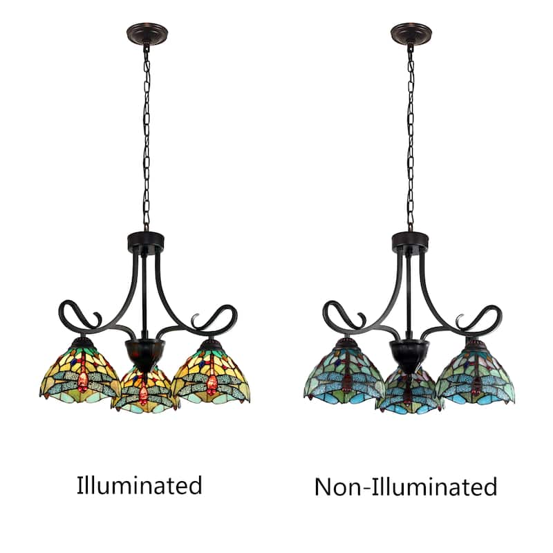 Tiffany-Style Dragonfly Design 3-light Dark Bronze Chandelier