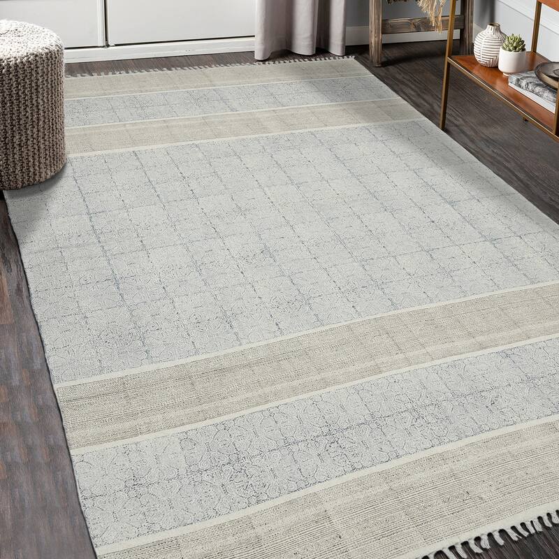 Handmade Transitional Oriental Flatweave Cotton Rug - 3' x 5' - Stone Blue