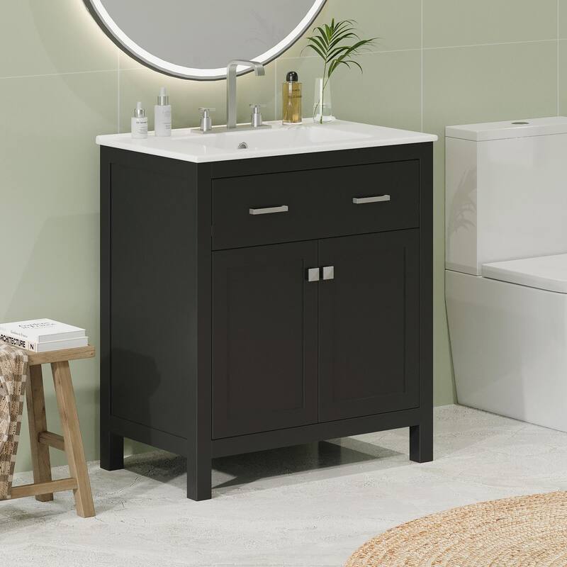 30-inch Modern Bathroom Vanity with Ceramic Sink and Versatile Storage
